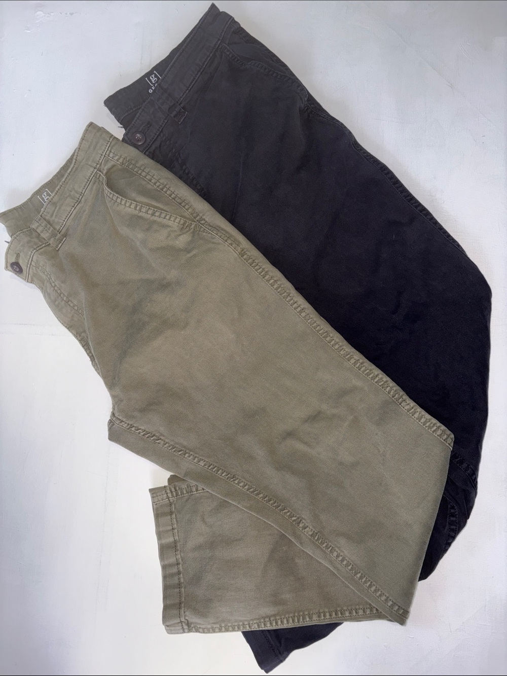 LOT of 2 Men's George slim straight Casual Twill Pants in Olive and Black 33x30